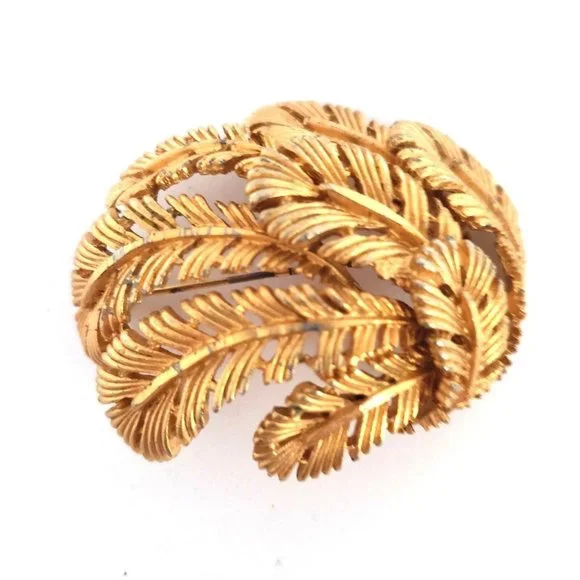 Capri | Jewelry | Capri Leaf Feather Pin Brooch Bright Gold Tone Highly ...